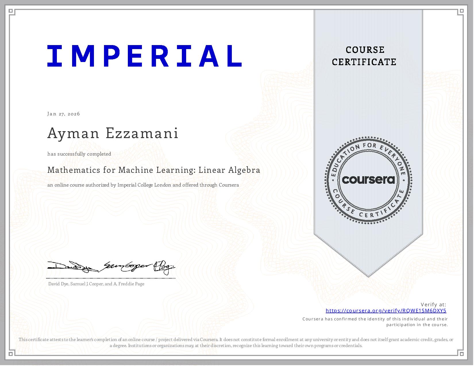 Aperçu du Mathematics for Machine Learning Linear Algebra